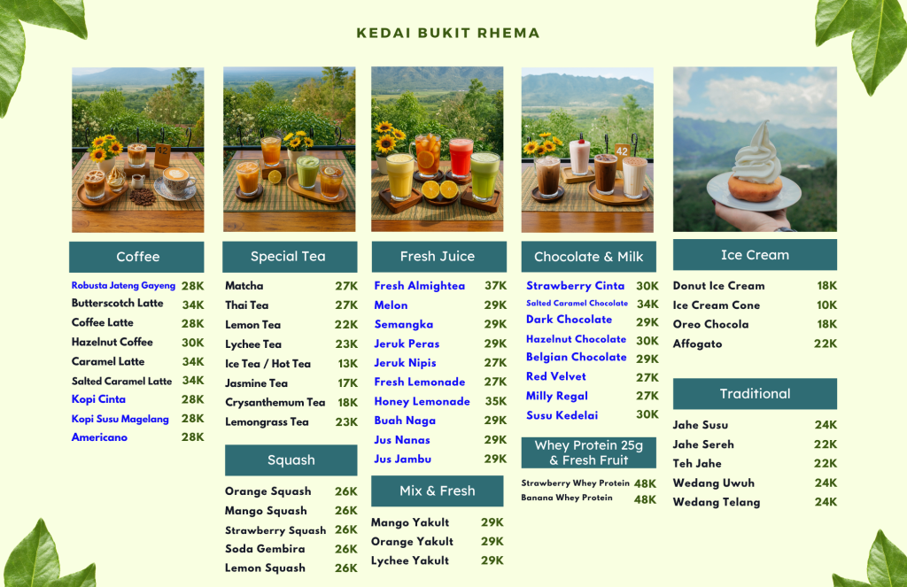 Menu Minuman di Kedai Bukit Rhema