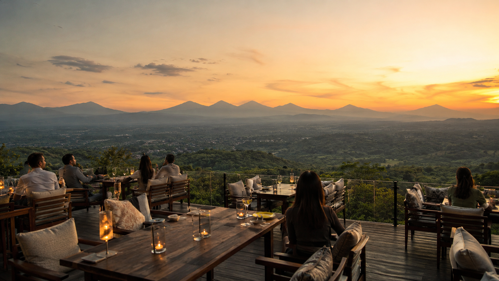 Suasana santai di Enam Langit Borobudur dengan latar perbukitan
