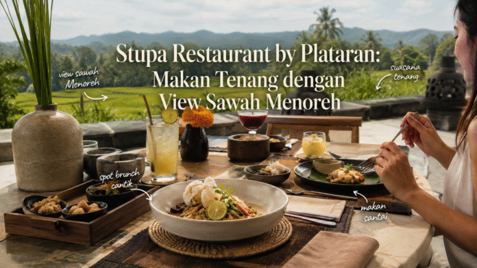 stupa-restaurant-borobudur-stupa-restaurant-borobudur-makan-tenang-primary Suasana Stupa Restaurant Borobudur dengan pemandangan sawah dan perbukitan Menoreh